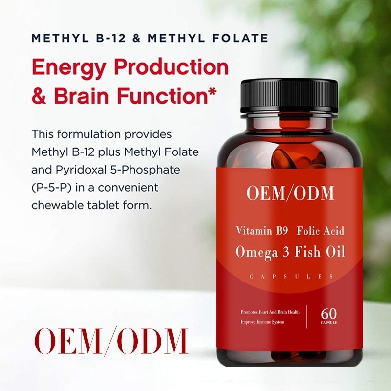 L'huile de poisson d'acide folique de la vitamine B9 Omega 3 vitamines Softgel promeut le coeur et le Brain Health