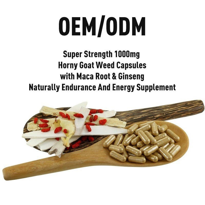 Capsules cornées superbes de mauvaise herbe de chèvre de la force 1000mg d'OEM avec la racine et le ginseng de Maca
