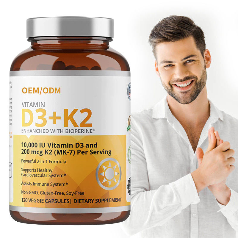 Non formule de GMO vitamine D3 Gummies de 5000 unités internationales 90 capsules de la vitamine K2 MK-7 de magnétocardiogramme