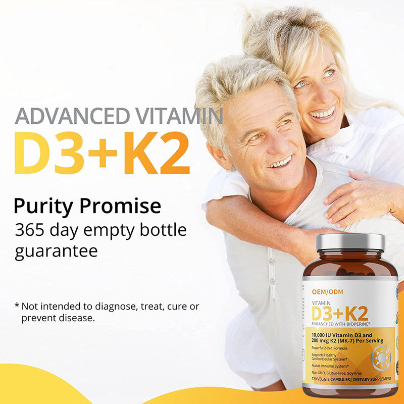 Non formule de GMO vitamine D3 Gummies de 5000 unités internationales 90 capsules de la vitamine K2 MK-7 de magnétocardiogramme