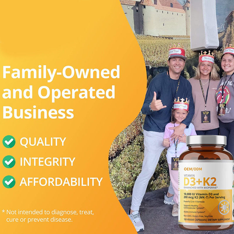 Non formule de GMO vitamine D3 Gummies de 5000 unités internationales 90 capsules de la vitamine K2 MK-7 de magnétocardiogramme