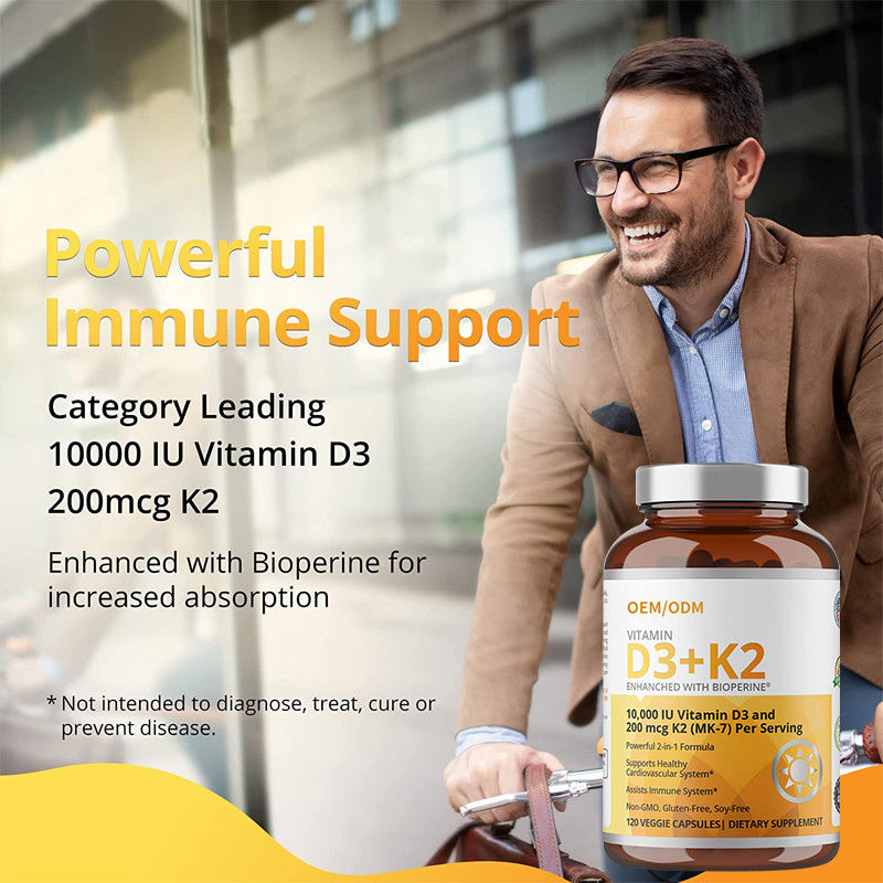 Non formule de GMO vitamine D3 Gummies de 5000 unités internationales 90 capsules de la vitamine K2 MK-7 de magnétocardiogramme