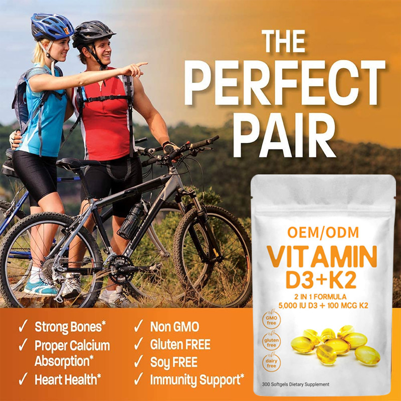 Vitamine faite sur commande D3 Gummies 5000 unités internationales avec K2 100 le magnétocardiogramme Softgels 2 à 1 coeur immunisé de soutien