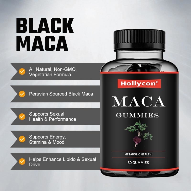 Le bilan énergétique hormonal jaune rouge de soutien de noir de Gummies de racine d'ODM Maca améliore le foyer d'humeur