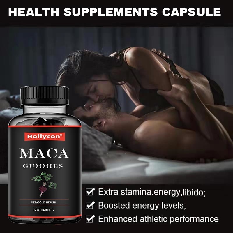 Le bilan énergétique hormonal jaune rouge de soutien de noir de Gummies de racine d'ODM Maca améliore le foyer d'humeur