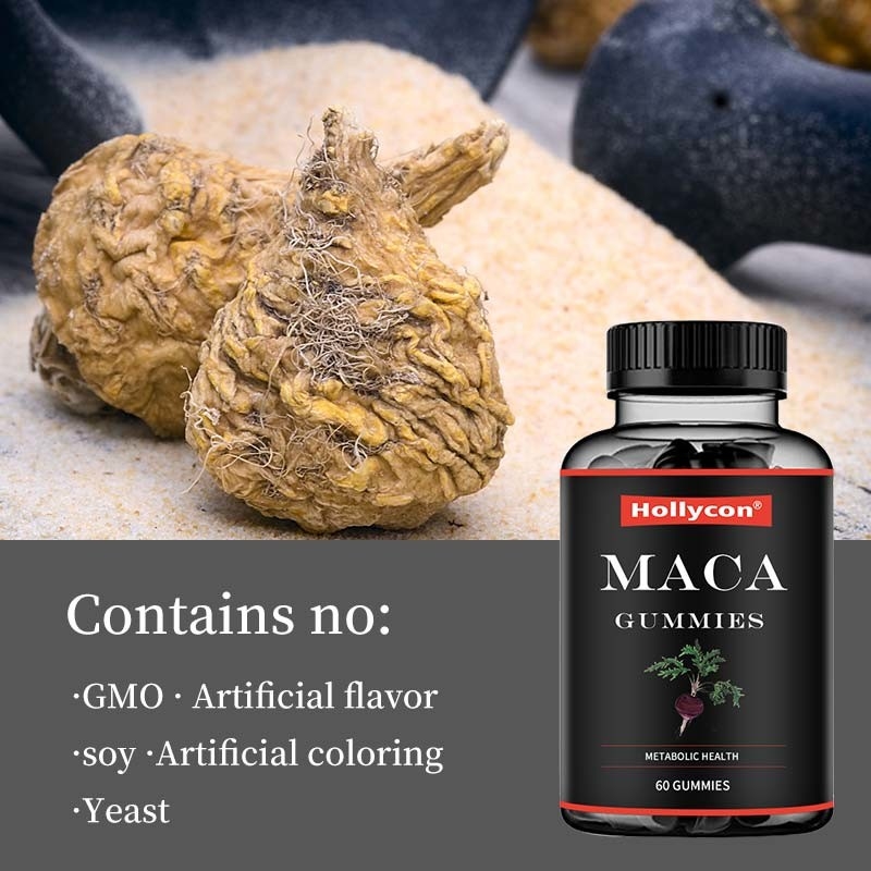 Le bilan énergétique hormonal jaune rouge de soutien de noir de Gummies de racine d'ODM Maca améliore le foyer d'humeur