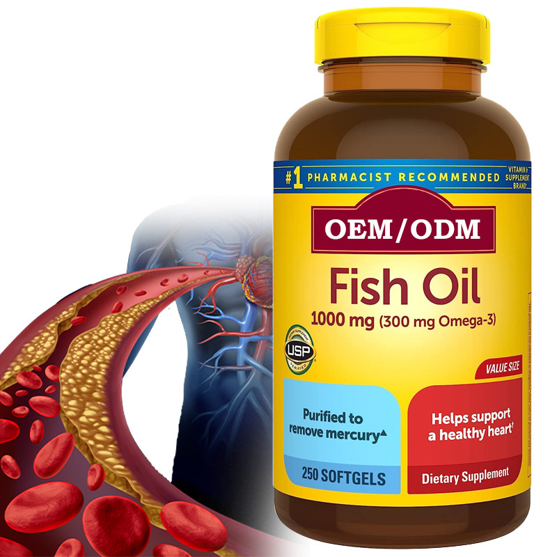 huile de poisson de 1000Mg Softgels Omega 3 pour le supplément sain 250 Softgels de soutien de coeur approvisionnement de 125 jours