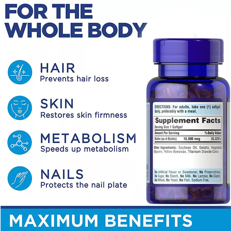 Compte de magnétocardiogramme Softgels 100 de la recroissance 10000 de peau et d'ongles de cheveux de Gummies de vitamine de biotine de soins de la peau d'OEM
