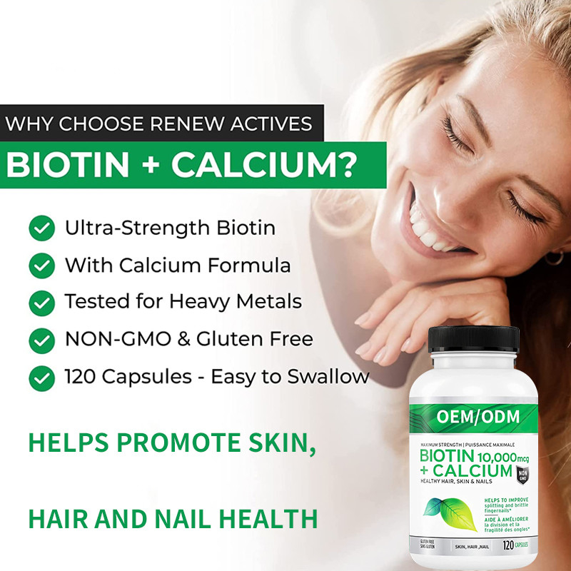 Le supplément efficace de biotine du calcium 10000mcg pour la peau saine de cheveux cloue des dents plus fortes de joints d'os