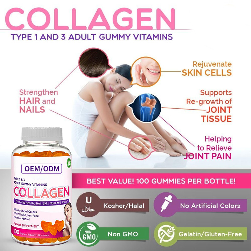 La peau de la COMMUNAUTÉ EUROPÉENNE For Hair de vitamine de zinc de biotine de Gummies 2500mcg de collagène d'ODM et clouent la croissance de cheveux