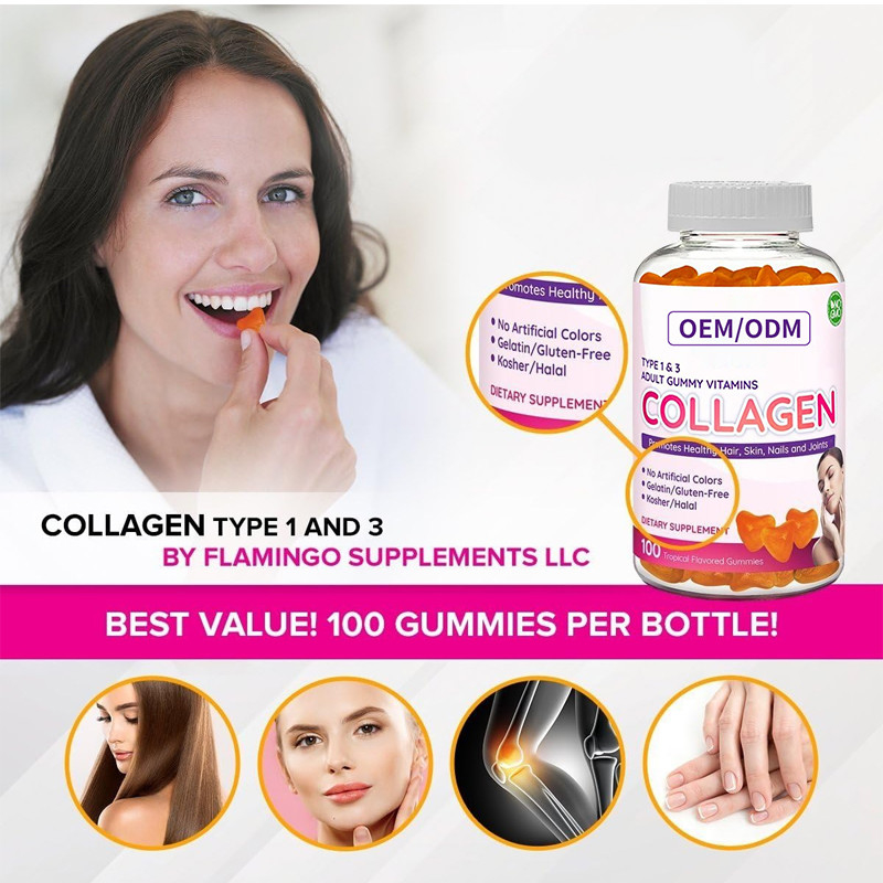 La peau de la COMMUNAUTÉ EUROPÉENNE For Hair de vitamine de zinc de biotine de Gummies 2500mcg de collagène d'ODM et clouent la croissance de cheveux