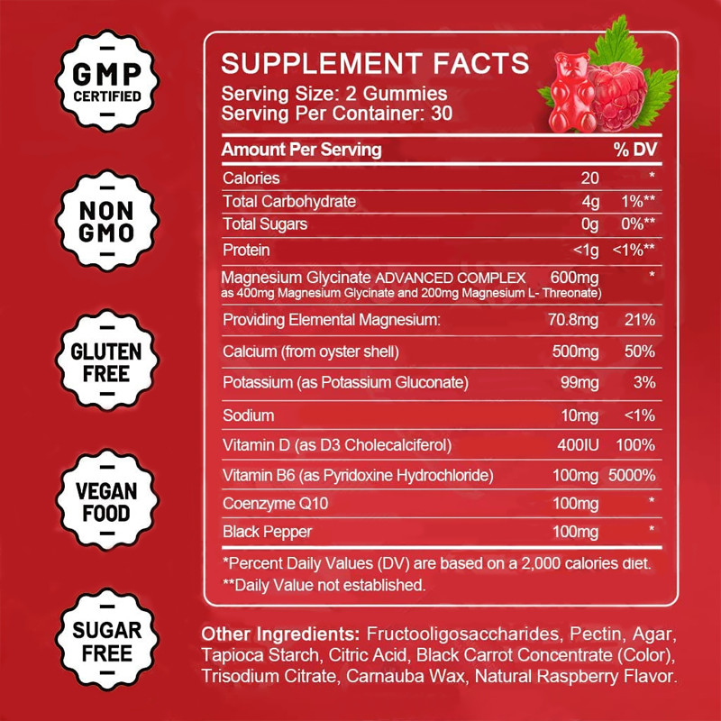 Le sommeil libre de soutien de Gummies de vitamine de Melatonin de gluten détendent l'extrait de baume de citron de magnésium de la vitamine D de Melatonin