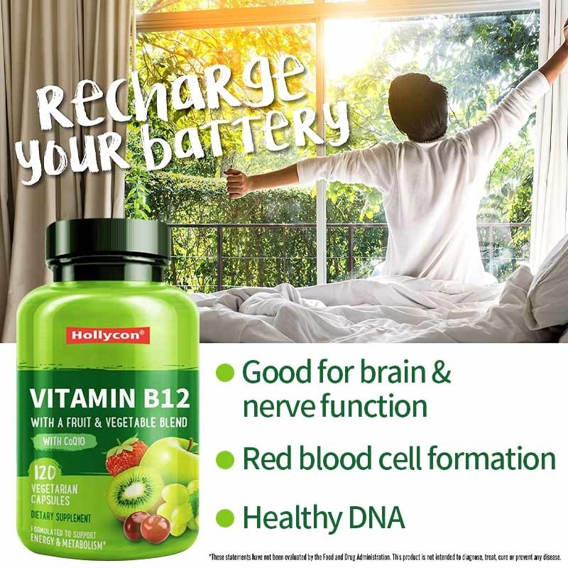 FDA Vitamine b12 Capsules Folate de méthyle Vitamine B6 Mélange de fruits et légumes Soutient l'énergie Végétalien sain
