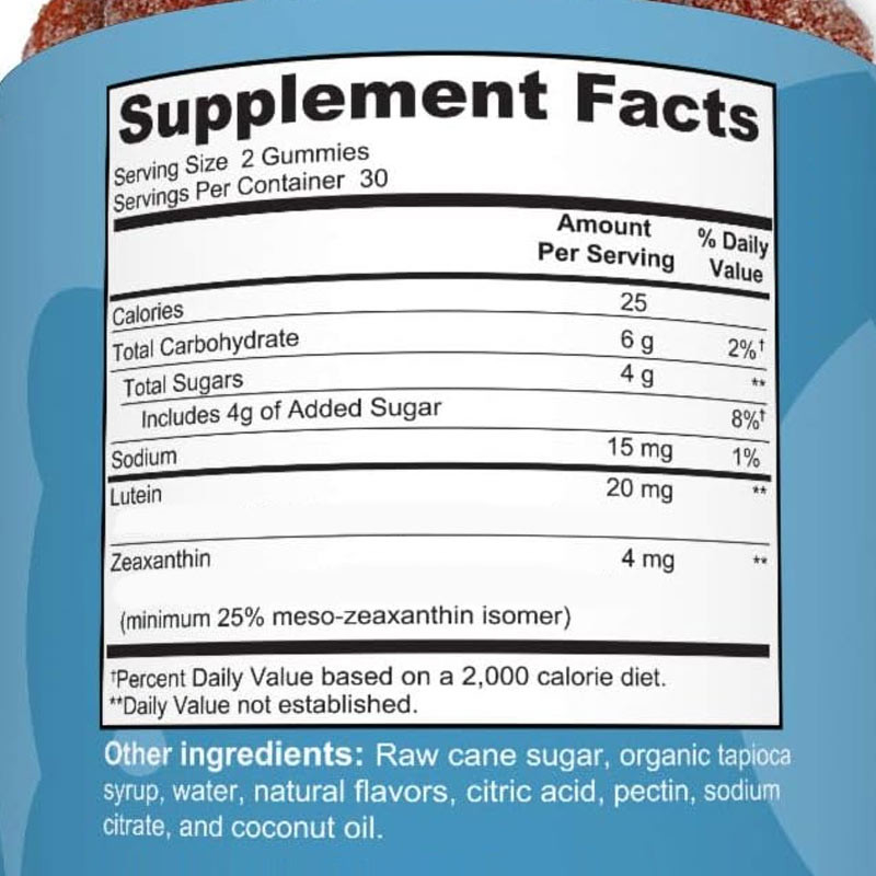 2500mcg vitamine B7 zéaxanthine naturelle lutéine saveurs personnalisées Production non polluante gommes pour les yeux