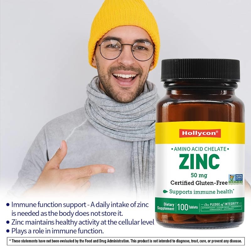 OEM & ODM Étiquette privée Zinc 50 mg comprimés de chélate d'acide aminé 100ct Certifié sans gluten