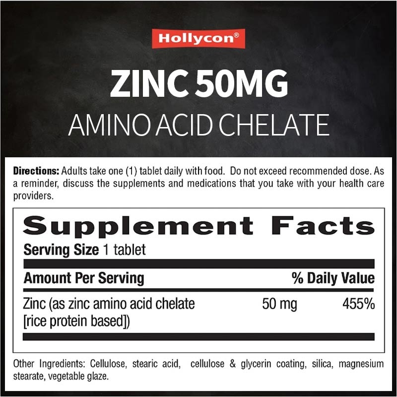 OEM & ODM Étiquette privée Zinc 50 mg comprimés de chélate d'acide aminé 100ct Certifié sans gluten