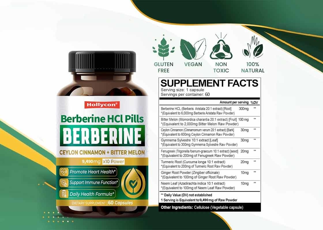 HALAL Berbérine HCL Capsules Supplément de renforcement du système immunitaire Appui à la gestion du poids