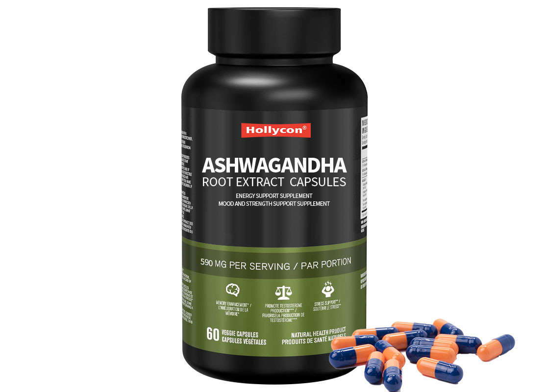 60 pcs d'extrait de racine d'ashwagandha capsules d'humeur et de force supplément de soutien pour le soulagement naturel du stress