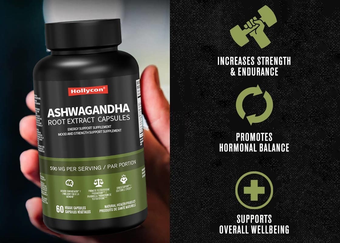 60 pcs d'extrait de racine d'ashwagandha capsules d'humeur et de force supplément de soutien pour le soulagement naturel du stress