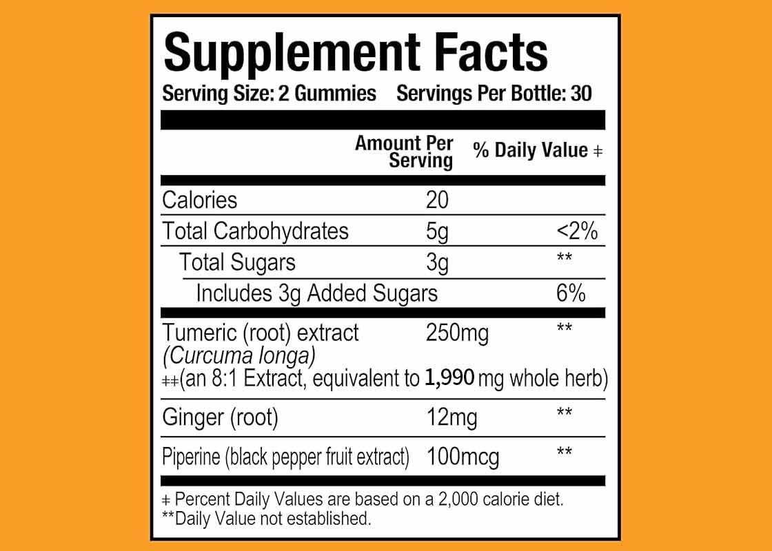 OEM Suppléments alimentaires Curcuma Curcumine gommes confort articulaire et le cerveau Supplément de soutien de la fonction 60pcs
