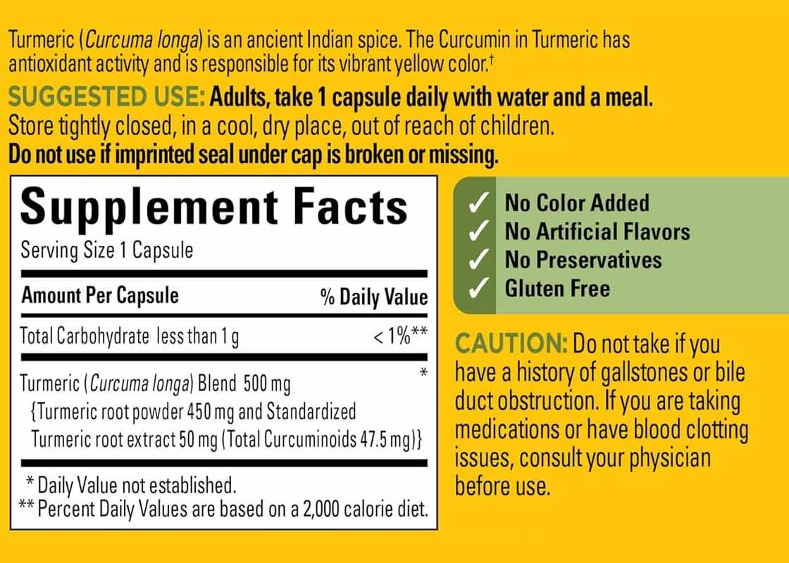 ODM Curcuma Capsules de curcumine 120pcs Comfort articulaire et supplément de soutien de la fonction cérébrale