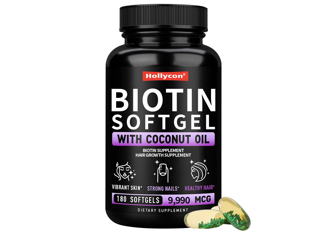 Vitamine de biotine pure gomme à l'huile de noix de coco gels doux croissance des cheveux plus rapide pour la peau et les ongles santé supplément de biotine