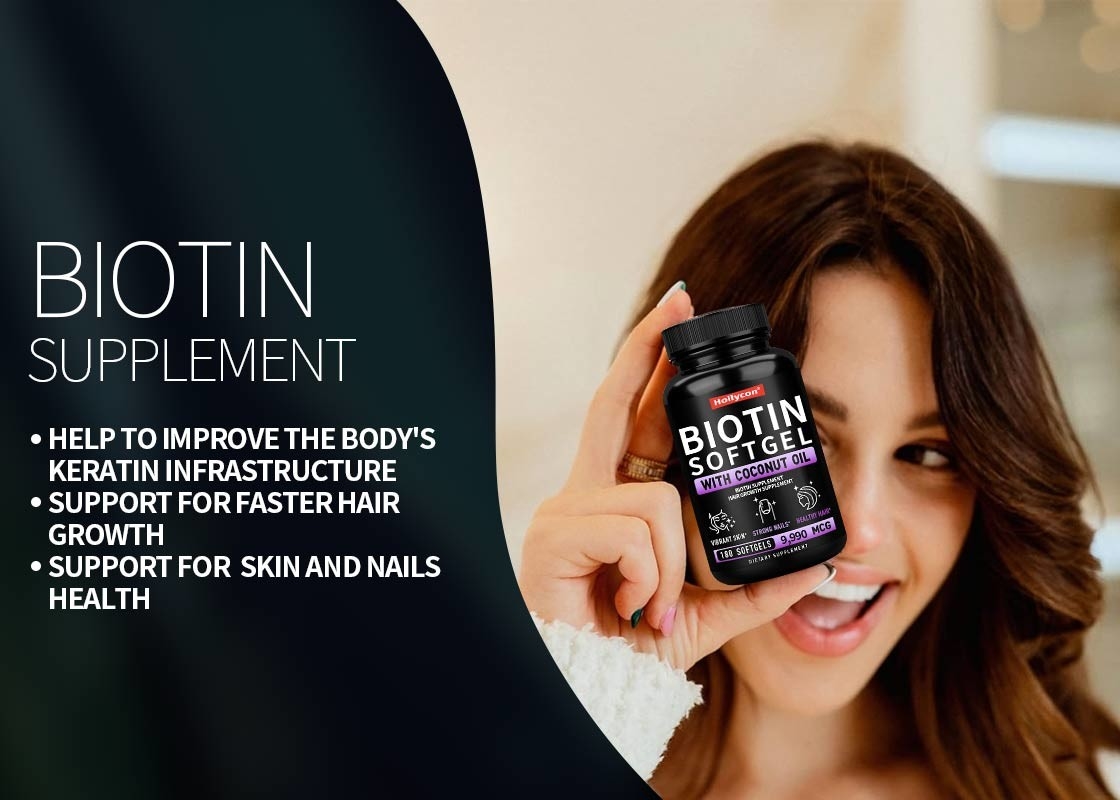 Vitamine de biotine pure gomme à l'huile de noix de coco gels doux croissance des cheveux plus rapide pour la peau et les ongles santé supplément de biotine
