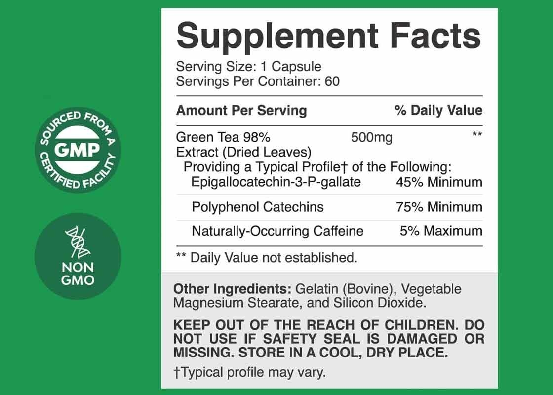 60 pcs de capsules d'extrait de thé vert pour augmenter la thermogenèse