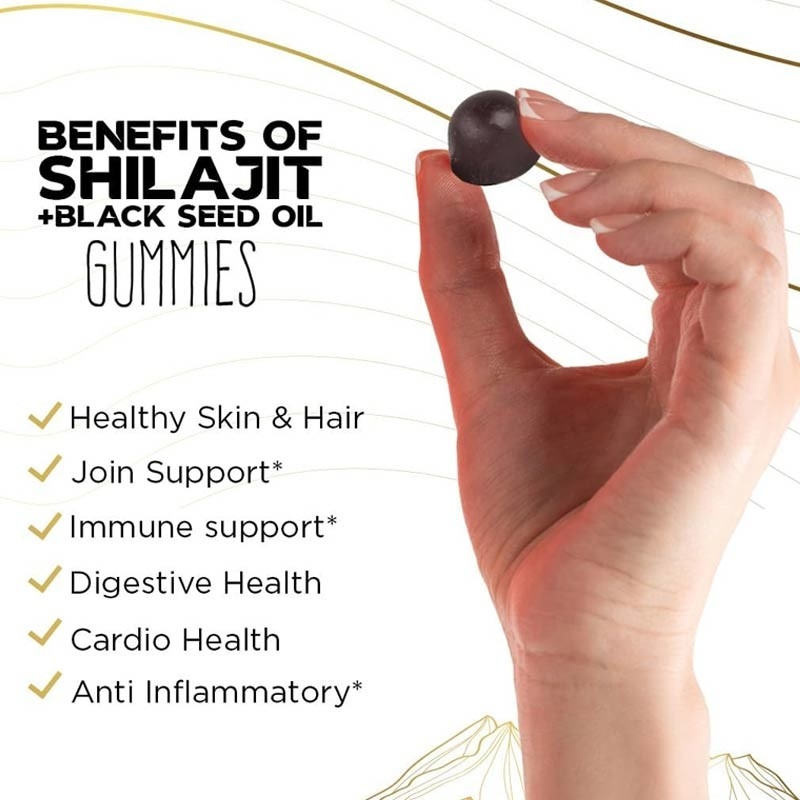 Des gommes de supplément de Shilajit pur avec de l'huile de graines noires à haute puissance