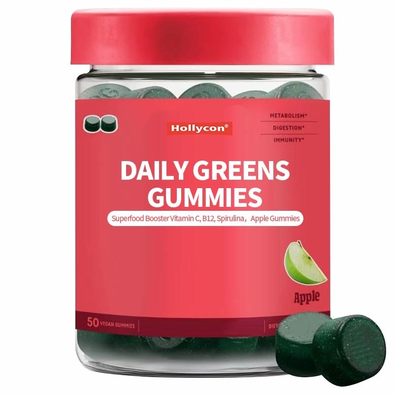 2024 Nouveauté de l'arrivée Des gommes de légumes verts quotidiens Superfood Booster Vitamine C B12 Spiruline Gommes de pommes