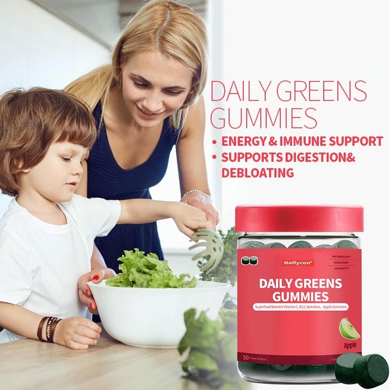 2024 Nouveauté de l'arrivée Des gommes de légumes verts quotidiens Superfood Booster Vitamine C B12 Spiruline Gommes de pommes