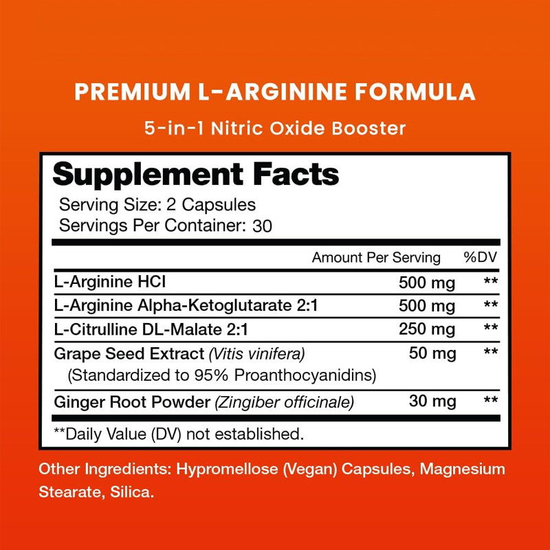 OEM Supplément de L-arginine premium L-arginine en poudre et L-citrulline améliorée avec des graines de raisin et du gingembre
