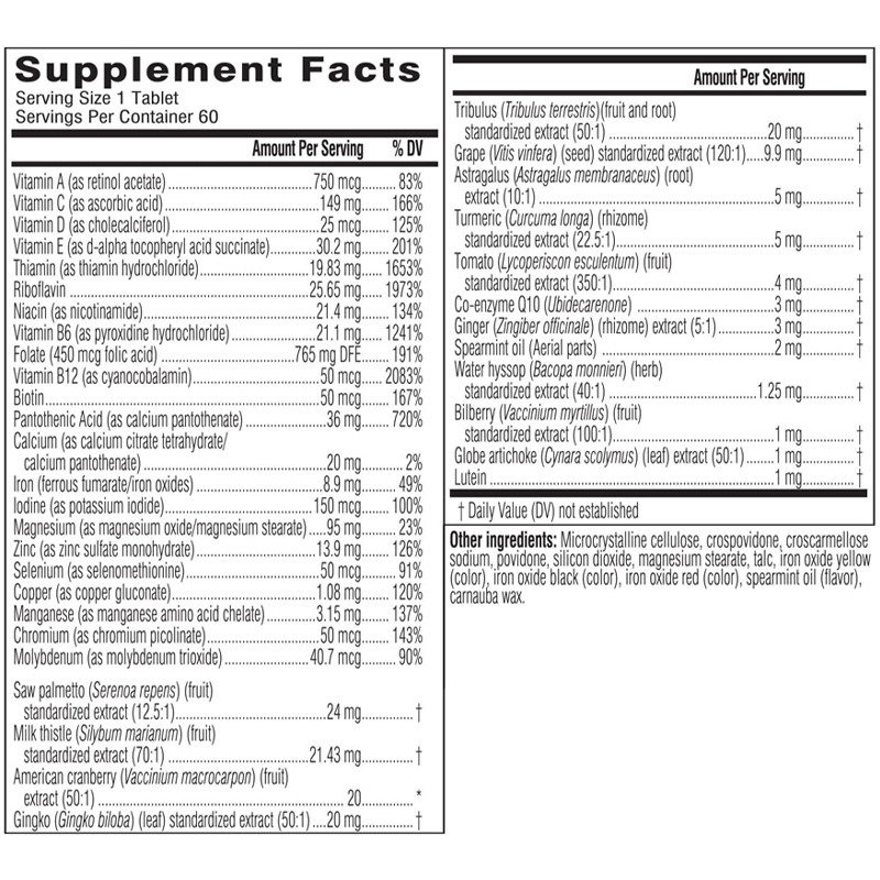 Comprimés quotidiens de multivitamines pour hommes Vitamines, antioxydants et minéraux pour hommes 50+ Supplément de multivitamines