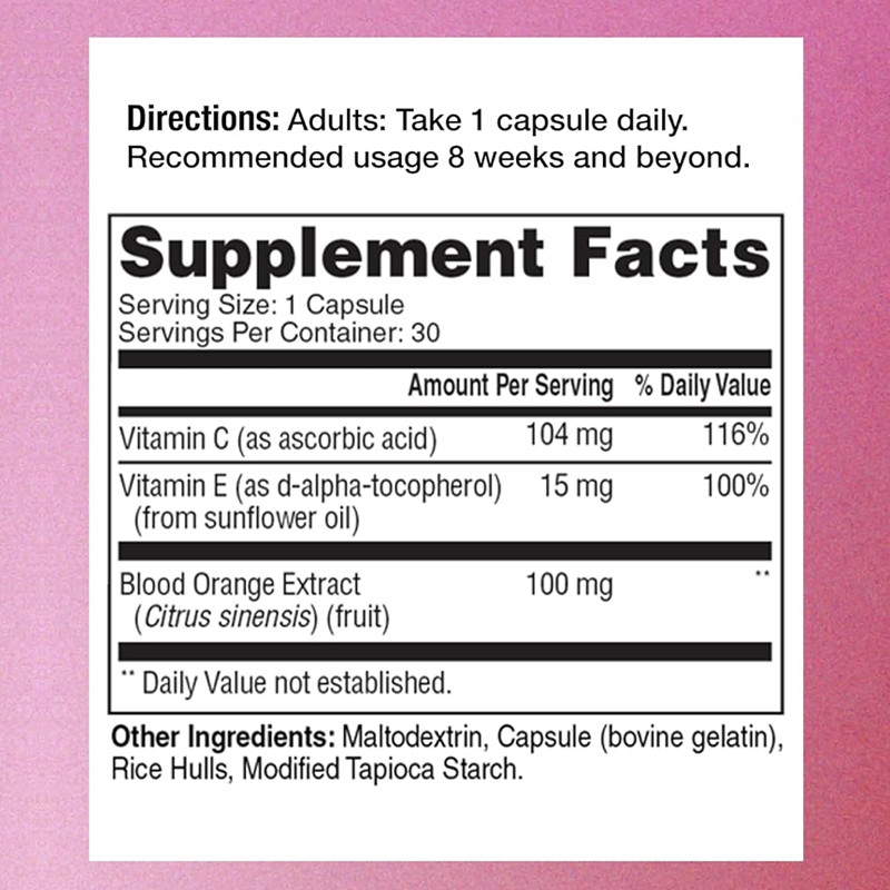 Produit de première intention Capsules de rayonnement de la peau Orange de sang Extrait de collagène Supplément de peau Vitamine C Vitamine E Capsules