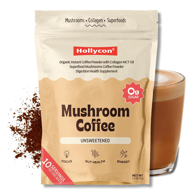 Café à base de champignons instantanés biologiques avec collagène Huile MCT Digestion Supplément de santé Champignons Poudre de café