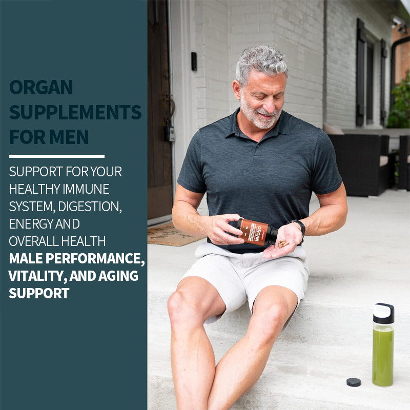 Suppléments d'organes pour hommes Complexe d'organes d'animaux sauvages et nourris à l'herbe Capsules de soutien de la prostate Suppléments de performance masculine
