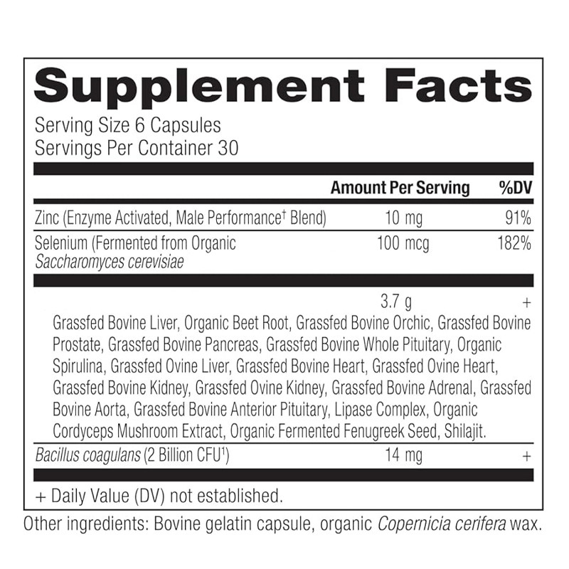 Suppléments d'organes pour hommes Complexe d'organes d'animaux sauvages et nourris à l'herbe Capsules de soutien de la prostate Suppléments de performance masculine