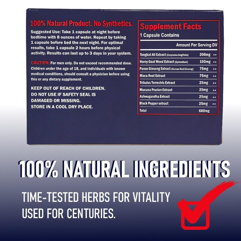 Supplément à base de plantes pour les hommes Horny Goat Weed Tongkat Ali Ginseng Capsules de racine de maca à action rapide Pilules d'amélioration masculine
