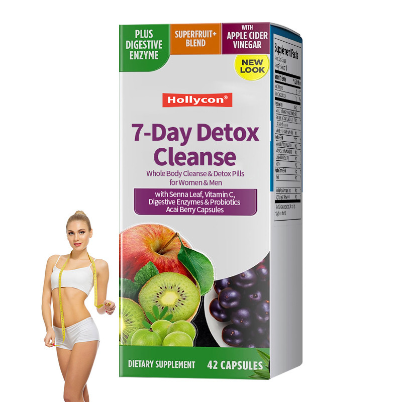 Capsules de désintoxication de 7 jours avec feuille de séna Vitamine C Enzymes digestives Probiotiques Capsules de baies d' acaï