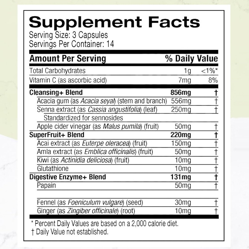 Capsules de désintoxication de 7 jours avec feuille de séna Vitamine C Enzymes digestives Probiotiques Capsules de baies d' acaï