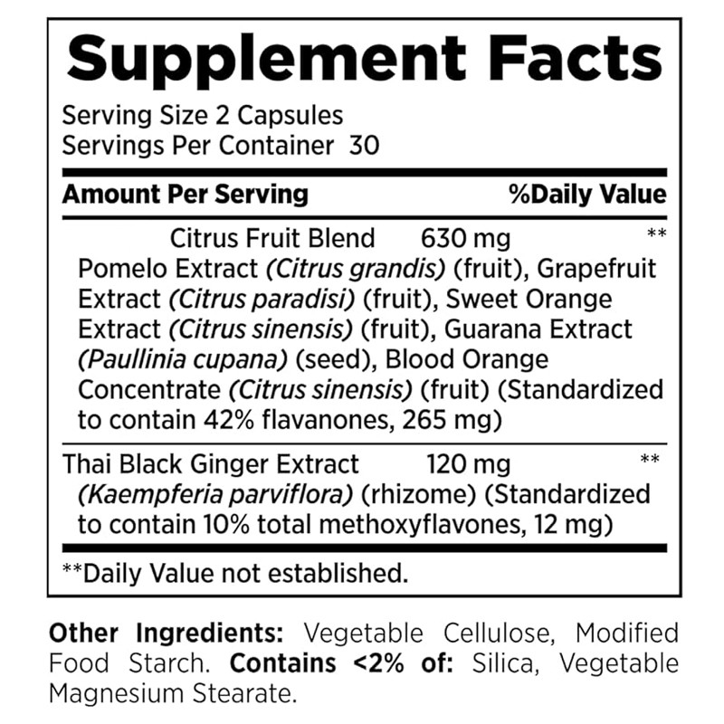 Supplément pour stimuler le métabolisme avec des extraits d'agrumes et du gingembre noir Capsules de métabolisme des graisses favorisent la perte de graisse abdominale