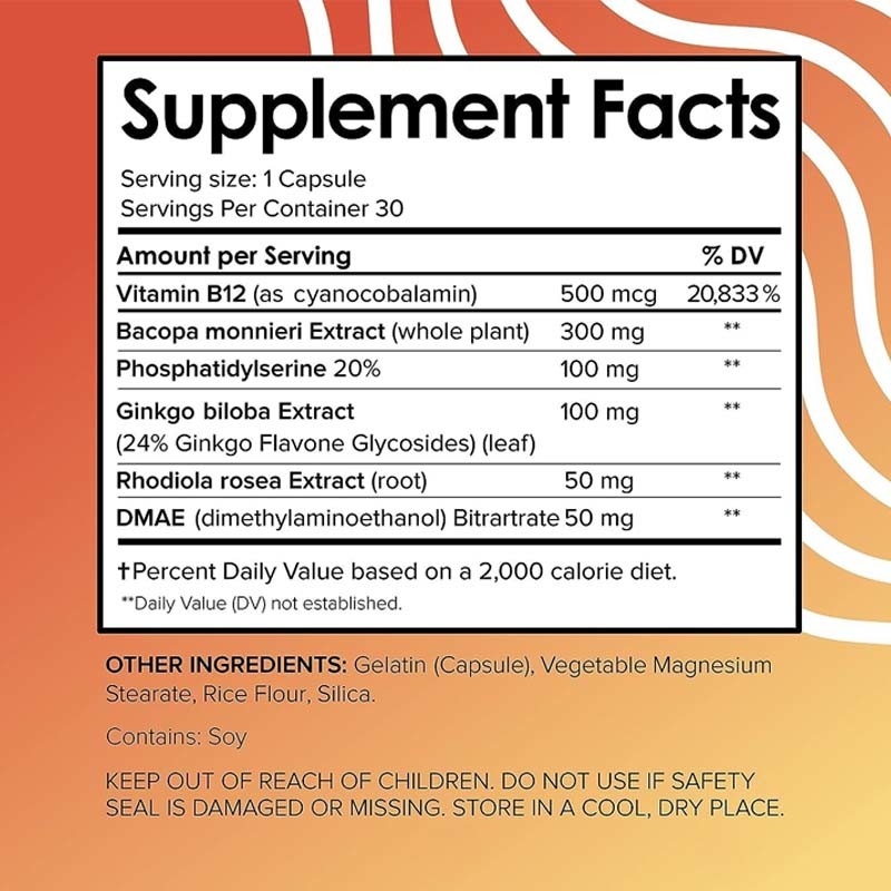 Support OEM Vitamine vitale Suppléments cérébraux pour la mémoire Vitamine B12 Capsules cérébrales