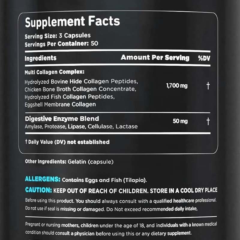 Support OEM Collagène pour les femmes Hommes Pilules de collagène multiples Vitamines Capsules de collagène