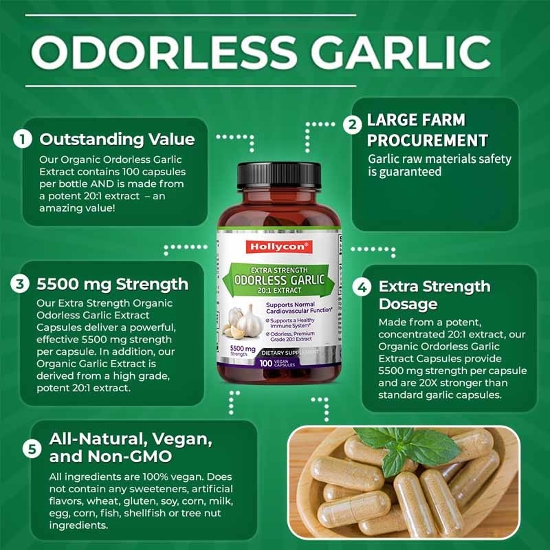 Support OEM Extrait d'ail organique inodore Antioxydant pour les capsules végétaliennes d'ail pour adultes
