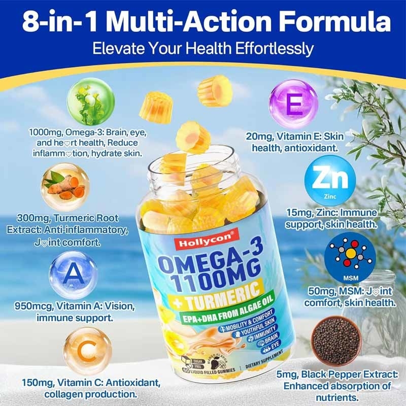 Support OEM DHA Vitamine A C E Zinc Curcuma pour les adultes Oméga-3 gomme liquide