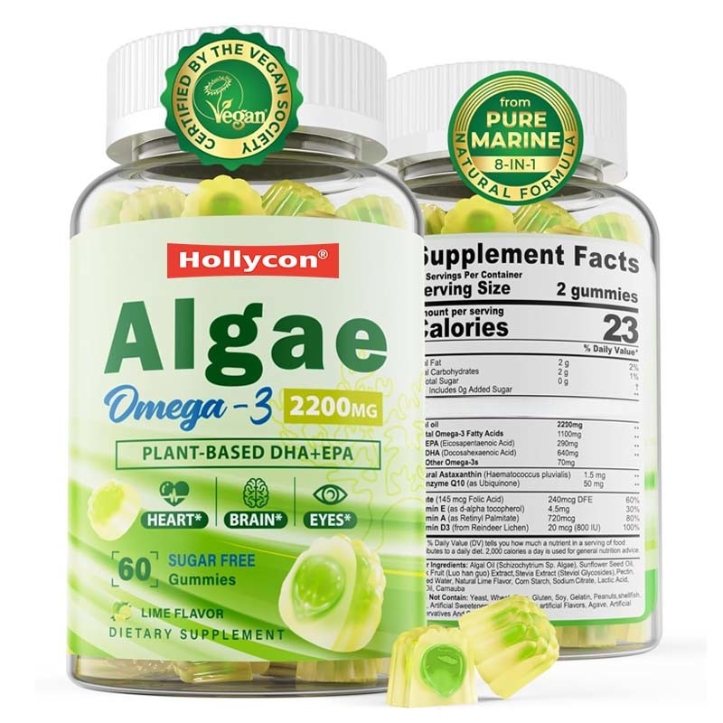 OEM Support DHA Vitamine E A D3 pour le cerveau et l'œil Algues articulaires Oméga-3 2200mg gomme