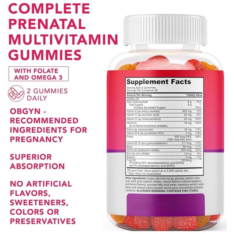 OEM DHA Folat Vitamine B C D Pour le soutien fœtal et neural Gommettes prénatales