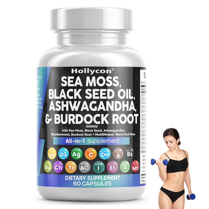 OEM Ashwagandha Curcuma Vitamine C D3 Pour adulte Mousse de mer Capsules d' huile de graines noires