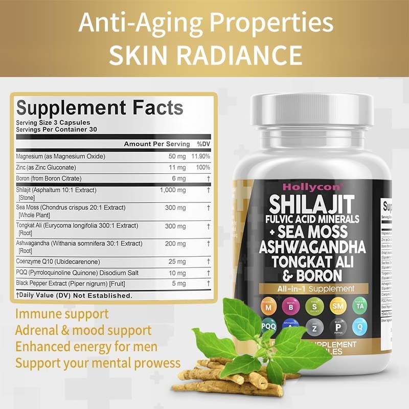 OEM Ashwagandha Tongkat Ali Boron Magnésium Pour Hommes Capsules d'acide fulvique Shilajit