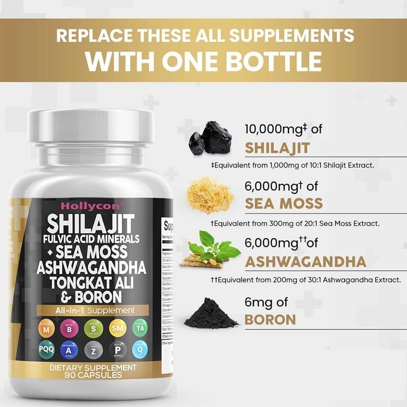 OEM Ashwagandha Tongkat Ali Boron Magnésium Pour Hommes Capsules d'acide fulvique Shilajit